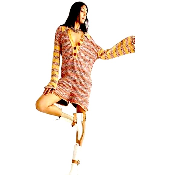 FREE PEOPLE WENDY RIBBED ROMPER KNIT SWEATER.SIZE XS - Picture 1 of 16